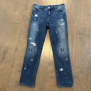 Chico's Jeans‎ Women XS 00 Blue So Slimming Girlfriend Crop Rhinestone Jewels